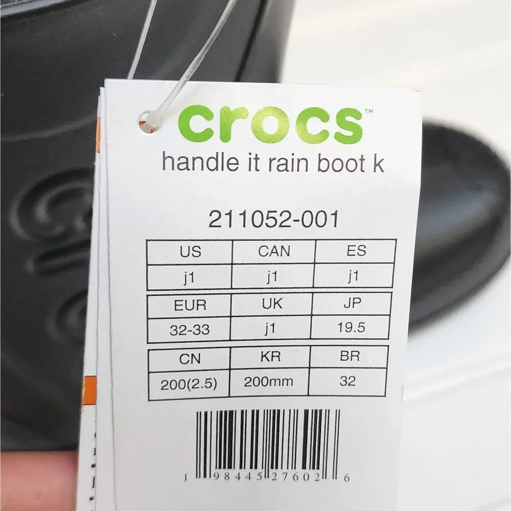 NWT Crocs Kids Black Handle It Rain Boots Size 1 Kids